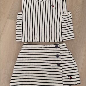 Tommy Hilfiger 4T Striped Knit Top and Skort Set with Heart Logo - Black & White